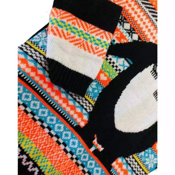 Blush Womens Penguin Fair Isle Christmas Sweater Comfy Striped Multicolor M/L - Picture 2 of 6